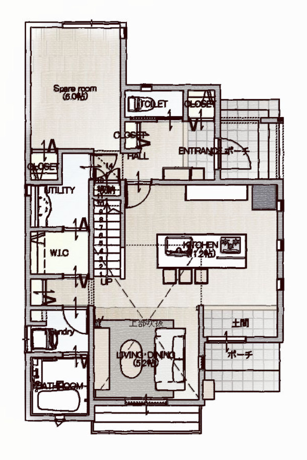 洗面への好アクセスの帰宅動線間取り