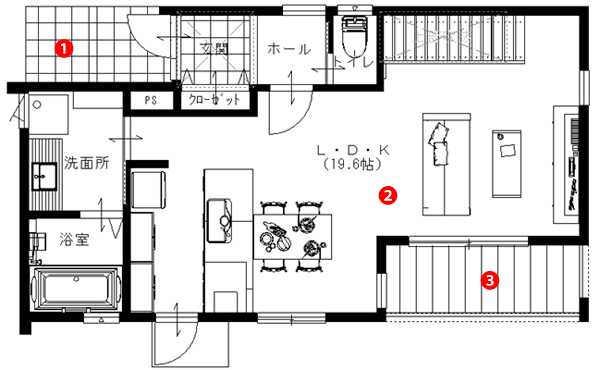 仙台市で29坪3ldkの間取りでアウトドアリビングのある注文住宅 仙台市で30坪 35坪の間取りでおしゃれな家の注文住宅はアルボスの家